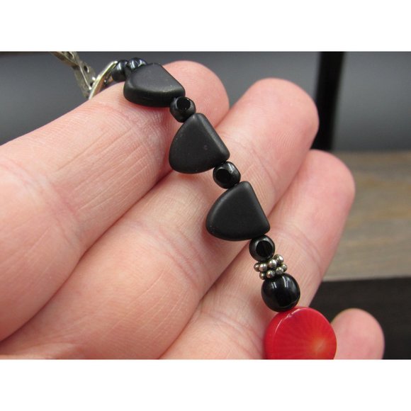 7" Sterling Silver Black Stone & Red Shell Bracelet Vintage Elegant Beautiful - Picture 2 of 7